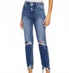 Kancan Tamara High Rise Slim Straight Jeans In Medium Stone Wash In Silver