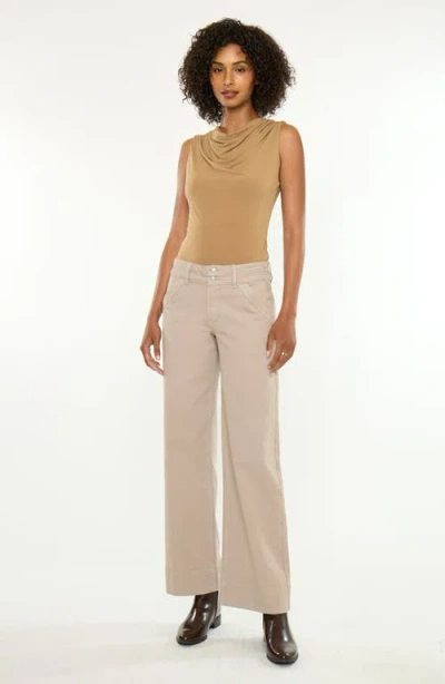 Kancan Tamryn Essentials Mid Rise Wide Flare Jeans In Neutral