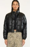 Kancan Taylor Cropped Faux Leather Puffer Jacket In Black