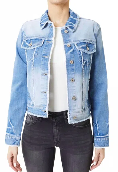 Kancan Taylor Frayed Seam Denim Jacket In Blue
