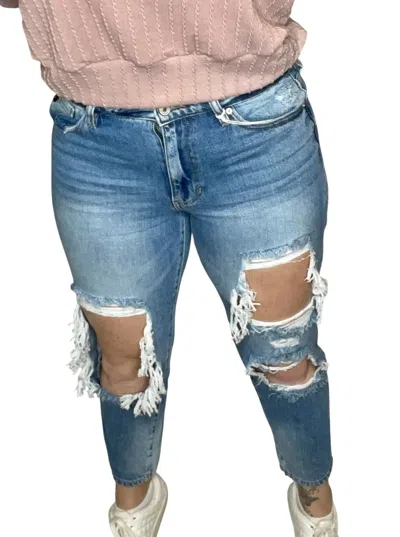 Kancan Taylor High Rise Boyfriend Fit Jeans In Medium Washed In Multi