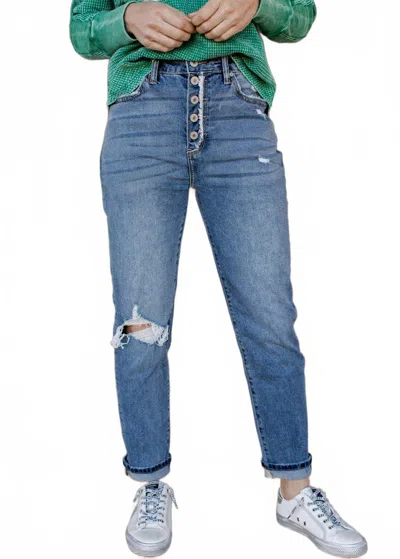 Kancan Tera High Rise Cuffed Mom Jeans In Blue