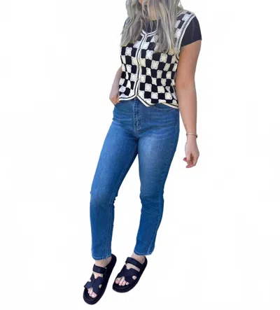 Kancan Tessa High Rise Slim Straight Jeans In Medium Wash In Blue