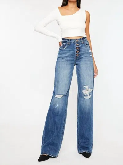 Kancan Ultra High Rise 90's Flare Jean In Medium Stone Wash In Blue