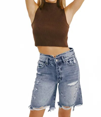 Kancan Ultra High Rise 90s Bermuda Shorts In Medium Wash In Multi