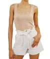 Kancan Ultra High Rise Belted Paperbag Shorts In Taupe In Grey