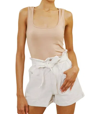 Kancan Ultra High Rise Belted Paperbag Shorts In Taupe In Grey