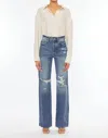 Kancan Gabbie Super High Rise Wide Leg Flare Jeans In Light Wash In Blue