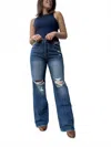 Kancan Ultra High Rise Distressed Nineties Flare Jeans In Blue
