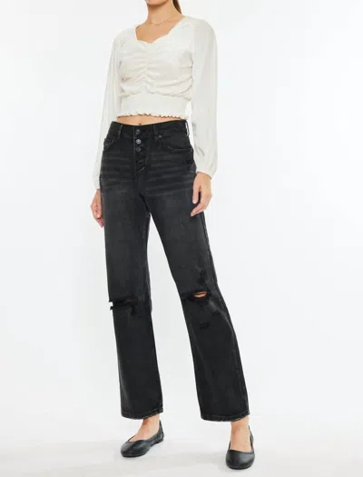 Kancan Ultra High Rise Straight Jeans In Dark Grey In Black
