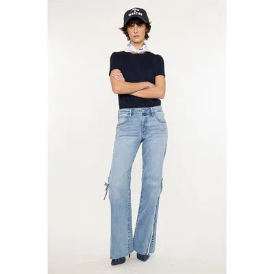 Kancan Verna Mid Rise Wide Flare Jeans In Blue