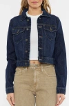 Kancan Cropped Denim Jacket In Dark Wash In Blue