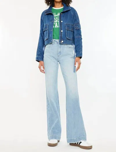 Kancan Wide Leg Flare Jeans In Light Wash In Blue