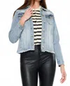Kancan Wilson Open Pack Frayed Hem Trucker Jacket In Medium Wash In Blue