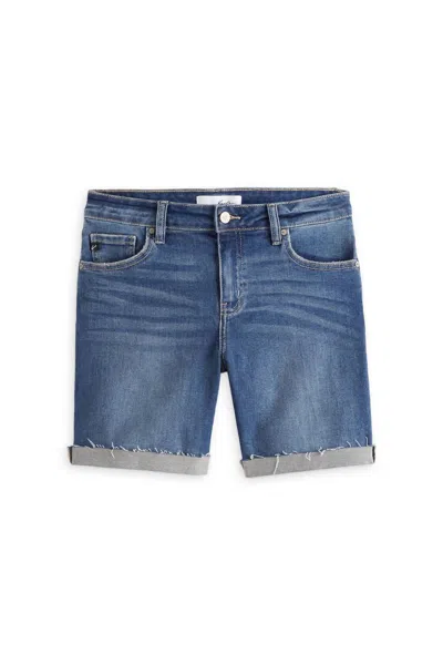Kancan Women's Angela Mid Rise Midi Shorts In Dark Stone Wash In Blue