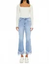 Kancan Women's High Rise Crop Bootcut Denim Pants In Medium Blue In Blue