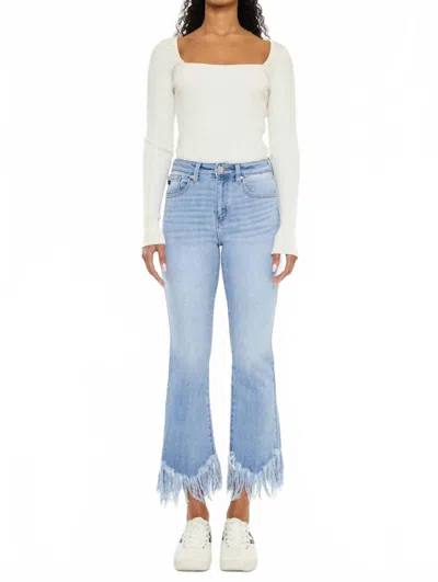 Kancan Women's High Rise Crop Bootcut Denim Pants In Medium Blue