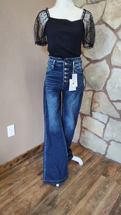 Kancan Women's High Rise Curvy Flare Jean In Dark Wash In Blue