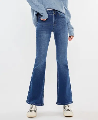 Kancan Women's High Rise Double Waist Band Flare Jeans In Blue