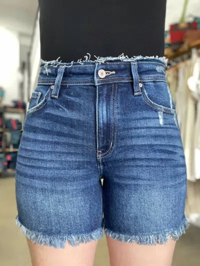 Kancan Women's Highrise Fray Hem Shorts In Dark Stone In Blue