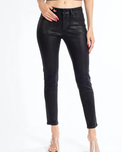 Kancan Women's Mid Rise Coated Denim Super Skinny In Black