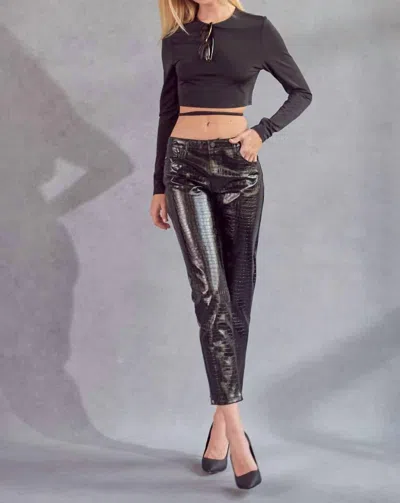 Kancan Women's Snakeskin Coated Straight Leg Jean In Black