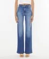 Kancan Celia High Rise Wide Flare Jeans In Medium Wash In Blue