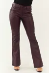 Kancan Yoko Faux Leather Mid Rise Bootcut Pants In Burgundy In White