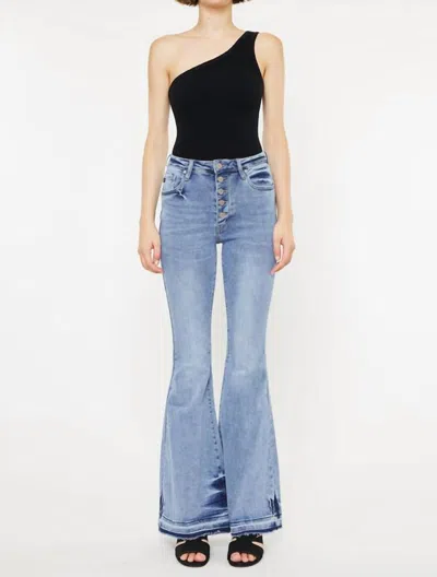 Kancan Zoey High Rise Super Flare Jeans In Medium Wash In Blue