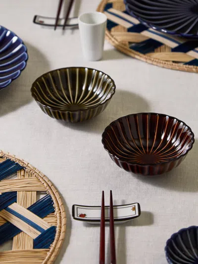 Kaneko Kohyo Giyaman Urushi Ceramic Shallow Bowls (set Of 4)  Abask Gift Set In Brown