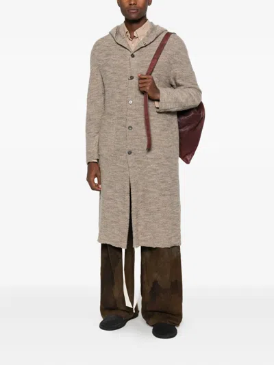 K'ang Hooded Button-up Coat In Brown