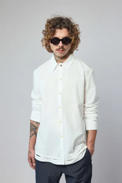 K'ang Men's Detachable Hand Stitched Hem Shirt In White