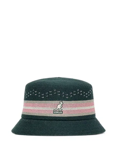 Kangol Embellished Striped Bucket Hat In Green