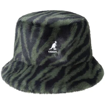 Kangol Faux Fur Bucket Hat In Olive Zebra In Green