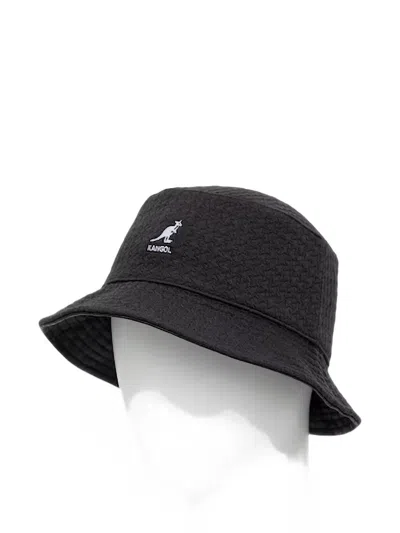 Kangol Logo-embroidered Textured-finish Bucket Hat In Black