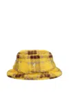 Kangol Plaid-pattern Fur Bucket Hat In Yellow