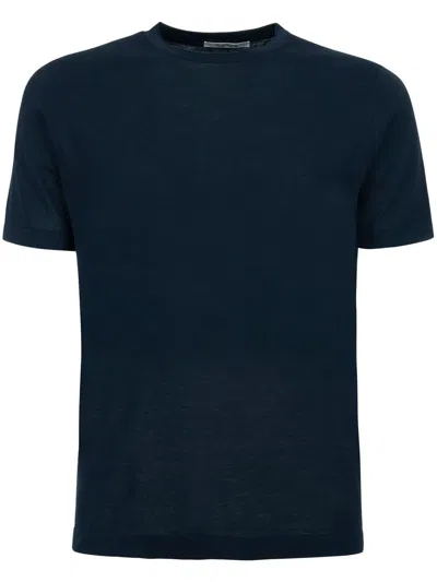 Kangra Blue Cotton Ribbed T-shirt In Black