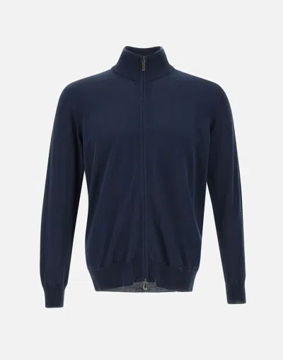 Kangra Blue Cotton Sweater With Zip Closure