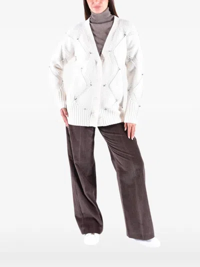 Kangra Cashmere 장식 케이블 니트 가디건 In 화이트