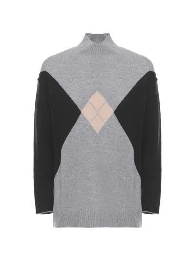 Kangra Cashmere Argyle-knit Turtleneck Sweater In Gray