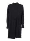 Kangra Cashmere Asymmetrical Wrap Dress With Side Tie Closure And Modern Hemline In Black