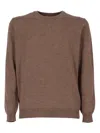 Kangra Cashmere Basic Crew Neck Sweater With Alcantara Patches In Brown
