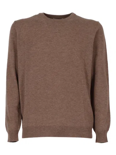 KANGRA CASHMERE BASIC CREW NECK SWEATER WITH ALCANTARA PATCHES