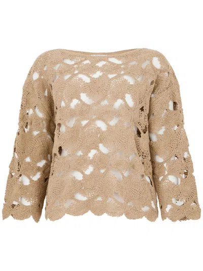 KANGRA CASHMERE BEIGE COTTON BLEND SWEATER