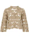 Kangra Cashmere Kangra Crochet-detail Beige Jacket With Scalloped Hem