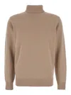 Kangra Cashmere Beige Turtleneck Sweater With Ribbed Trims In Wool Man In Brown