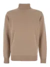 Kangra Cashmere Beige Turtleneck Sweater With Ribbed Trims In Wool Man In Brown