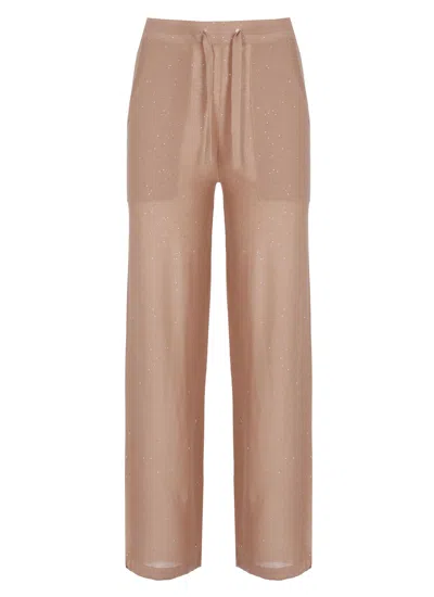 Kangra Cashmere Beige Viscose Sequined Drawstring Straight-leg Pants In Pink