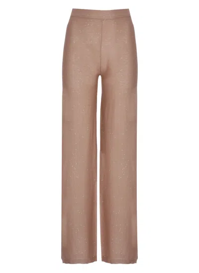 Kangra Cashmere Beige Viscose Sequined Straight-leg Pants In Brown
