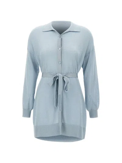 Kangra Cashmere Belted Lurex Cardi-coat In Blue